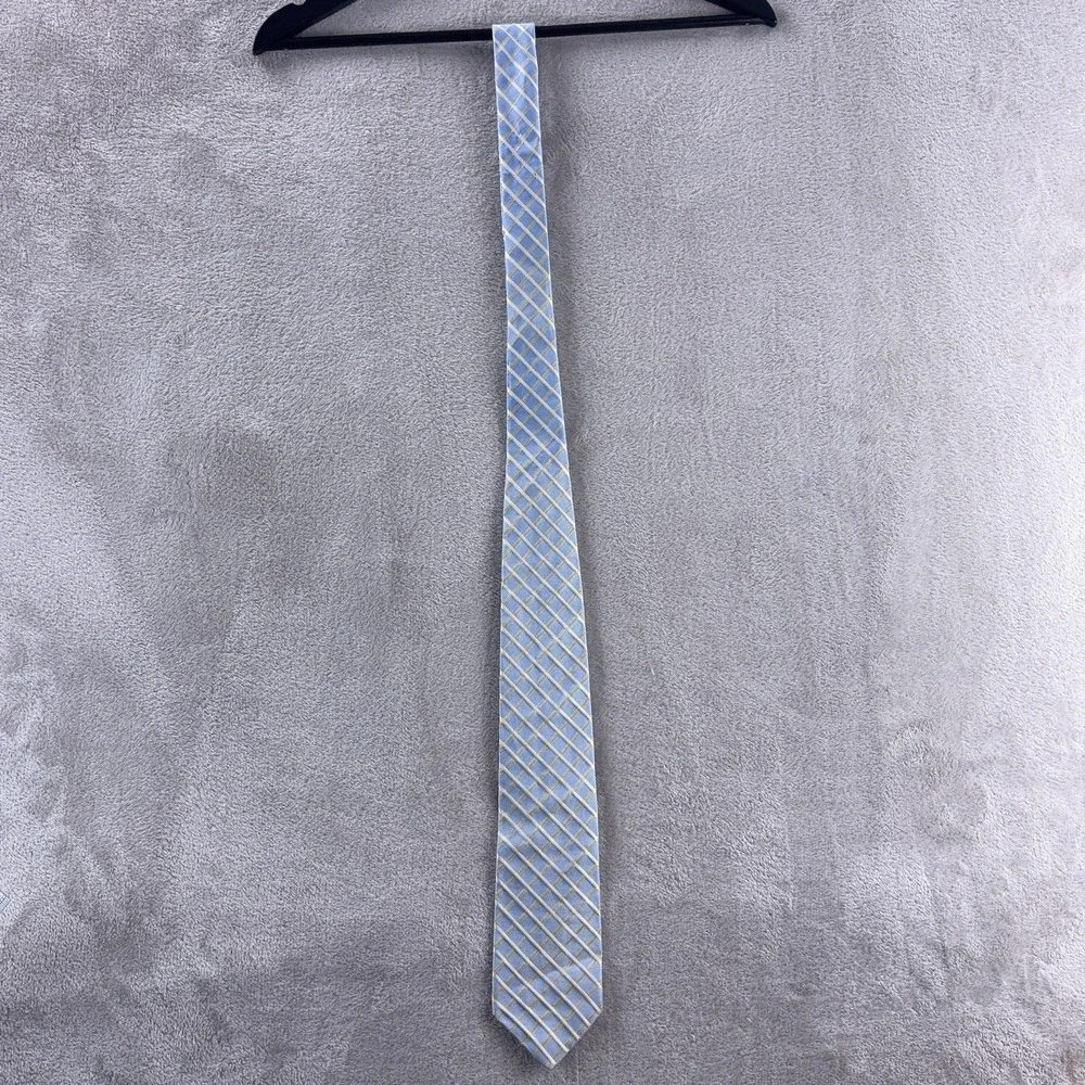 Brooks Brothers Necktie‎ Mens Blue Gold Windowpane Check Silk Classic Dress USA